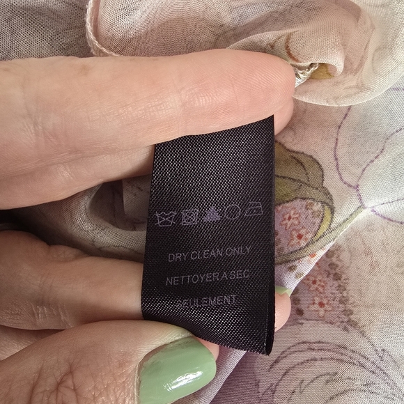 Hale Bob 100% Silk 3/4 Sleeve Floral Blouse Crochet Details Semi Sheer Keyhole - Picture 12 of 14